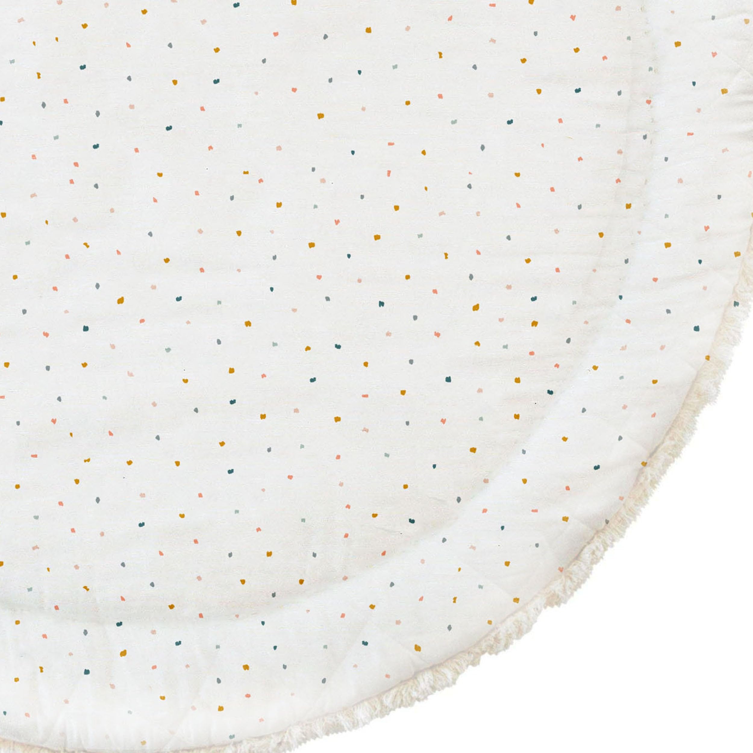 MakeMake Organics Organic Play Mat GOTS Certified Organic Cotton Nursery Floor Rug Washable Reversible Non Toxic Activity Mat Tummy Time Crawling Pad Thick Quilted (Round 48", Dotty + Solid Ivory)