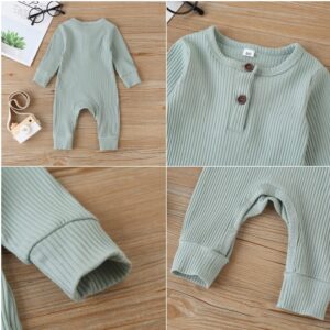 Bafeicao Baby Boy Girl 2 Pack Solid Romper Ribbed Long Sleeve Bodysuit Jumpsuit Infant Knitted Outfits Clothes, Cyan+Green, 0-3M