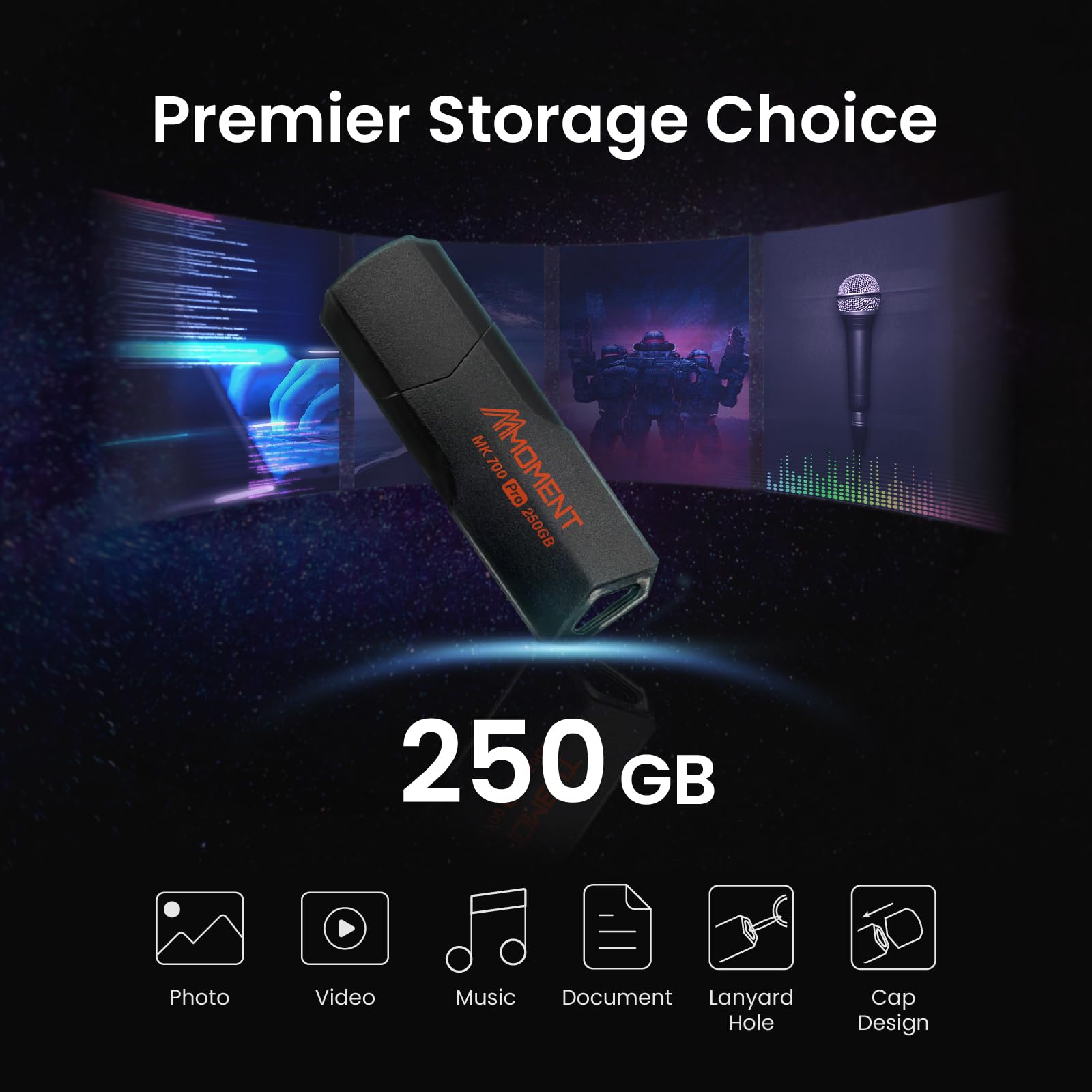 MMOMENT MK700 250GB USB 3.2 Gen2x1 Flash Drive, Read Speed up to 600MB/s, Write Speed up to 500MB/s, Thumb Drive