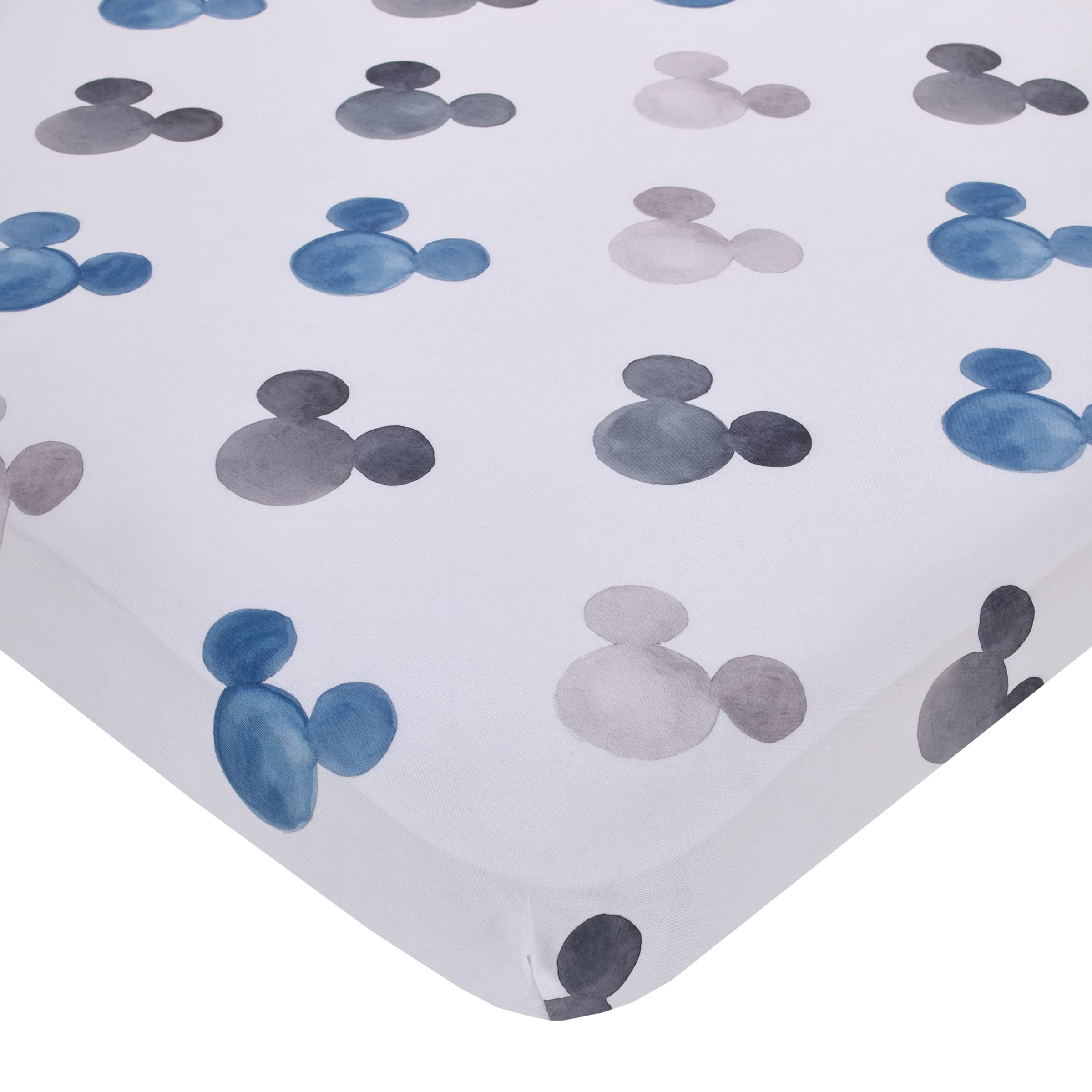 Disney Mickey Mouse - Black, White and Blue Watercolor Mickey Ears Nursery Fitted Mini Crib Sheet