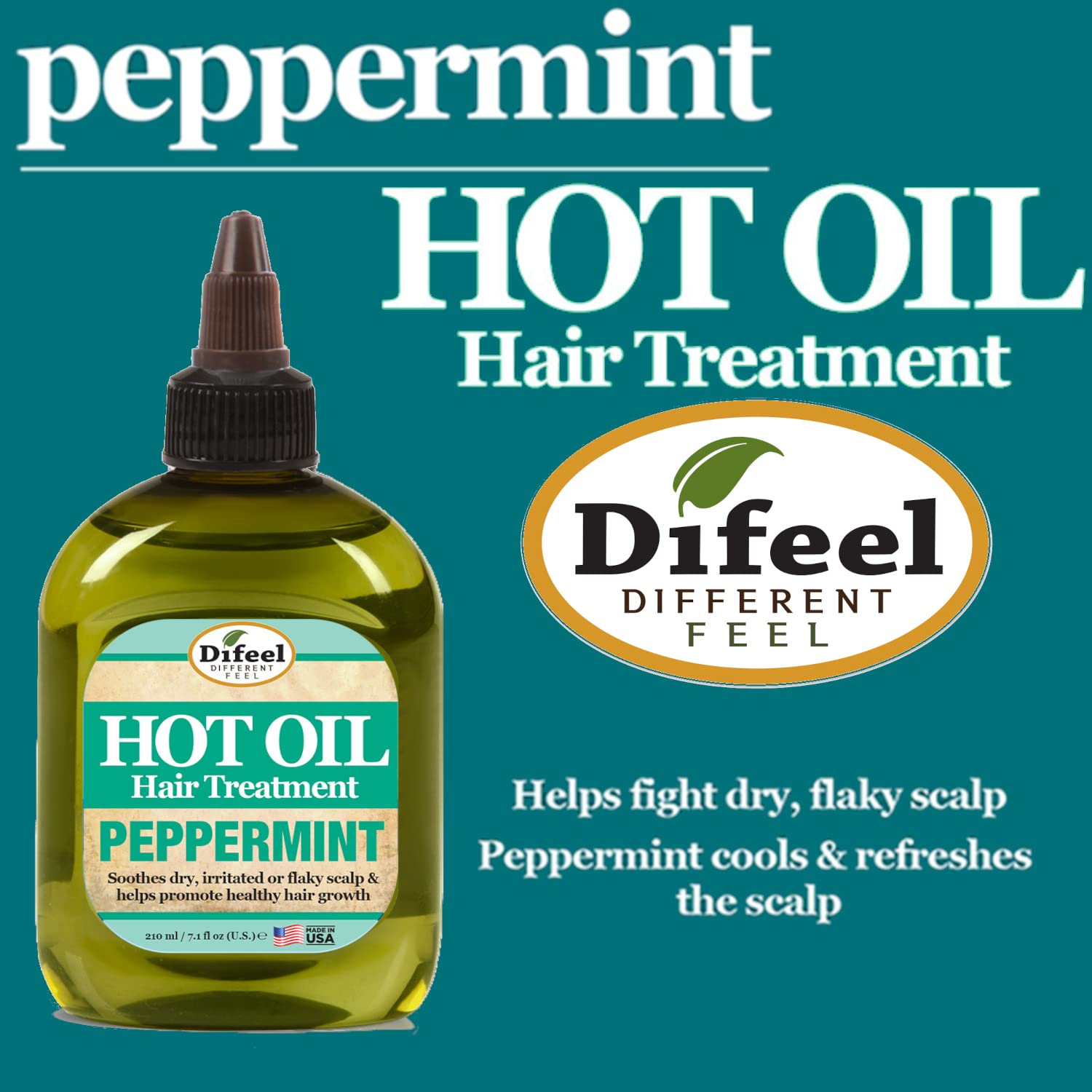 Difeel Peppermint Hot Oil Treatment for Dry, Irritated or Flaky Scalp - 7.1 oz Hair Treatment