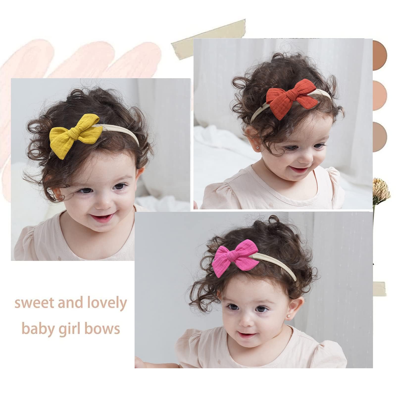 doboi 20PCS Baby Headbands Hair Bows Muslin Gauze Bows Elastic Nylon Hairbands Boutique Soft Hair Accessories for Girls Newborns Infants Toddlers and Kids