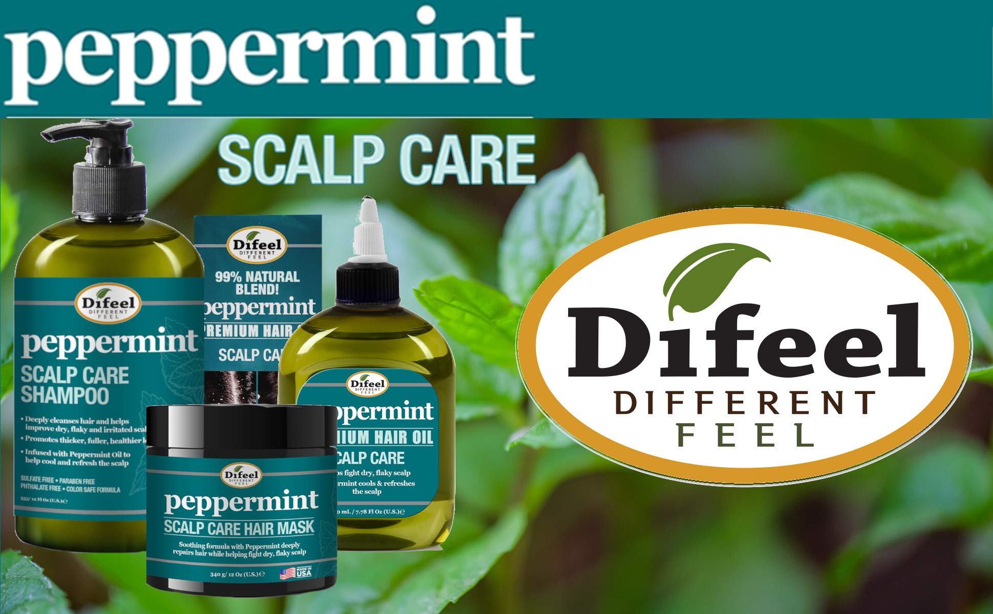 Difeel Peppermint Hot Oil Treatment for Dry, Irritated or Flaky Scalp - 7.1 oz Hair Treatment