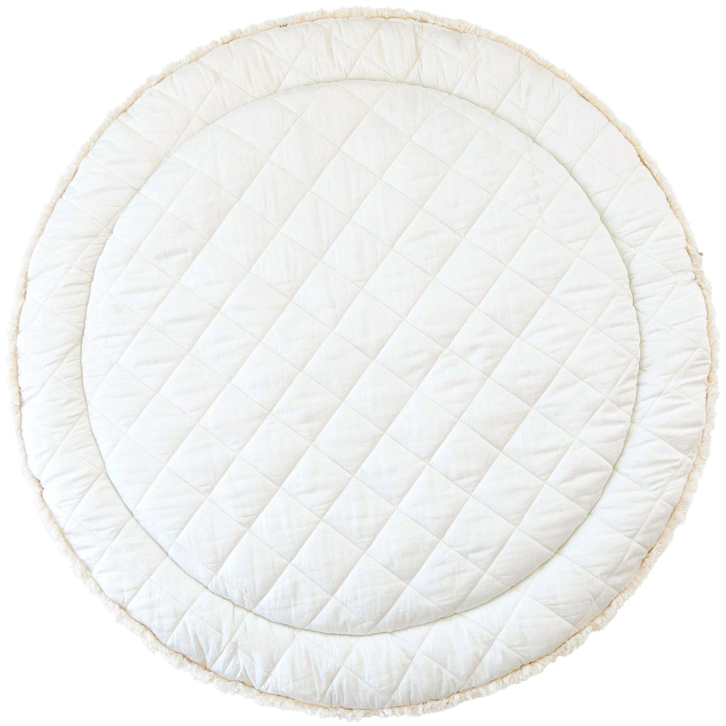 MakeMake Organics Organic Play Mat GOTS Certified Organic Cotton Nursery Floor Rug Washable Reversible Non Toxic Activity Mat Tummy Time Crawling Pad Thick Quilted (Round 48", Dotty + Solid Ivory)