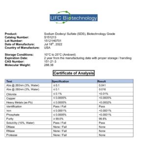 Sodium Dodecyl Sulfate (SDS) 99+% - Biotechnology Grade 100g