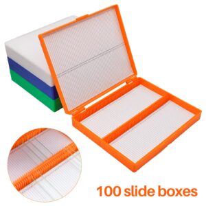 HHNIULI 4 PCS Microscope Slide Box, Holds 100 Slides Each One, Polypropylene Microscope Slide Holder 8.27" Length x 6.69" Width x 1.26" Height