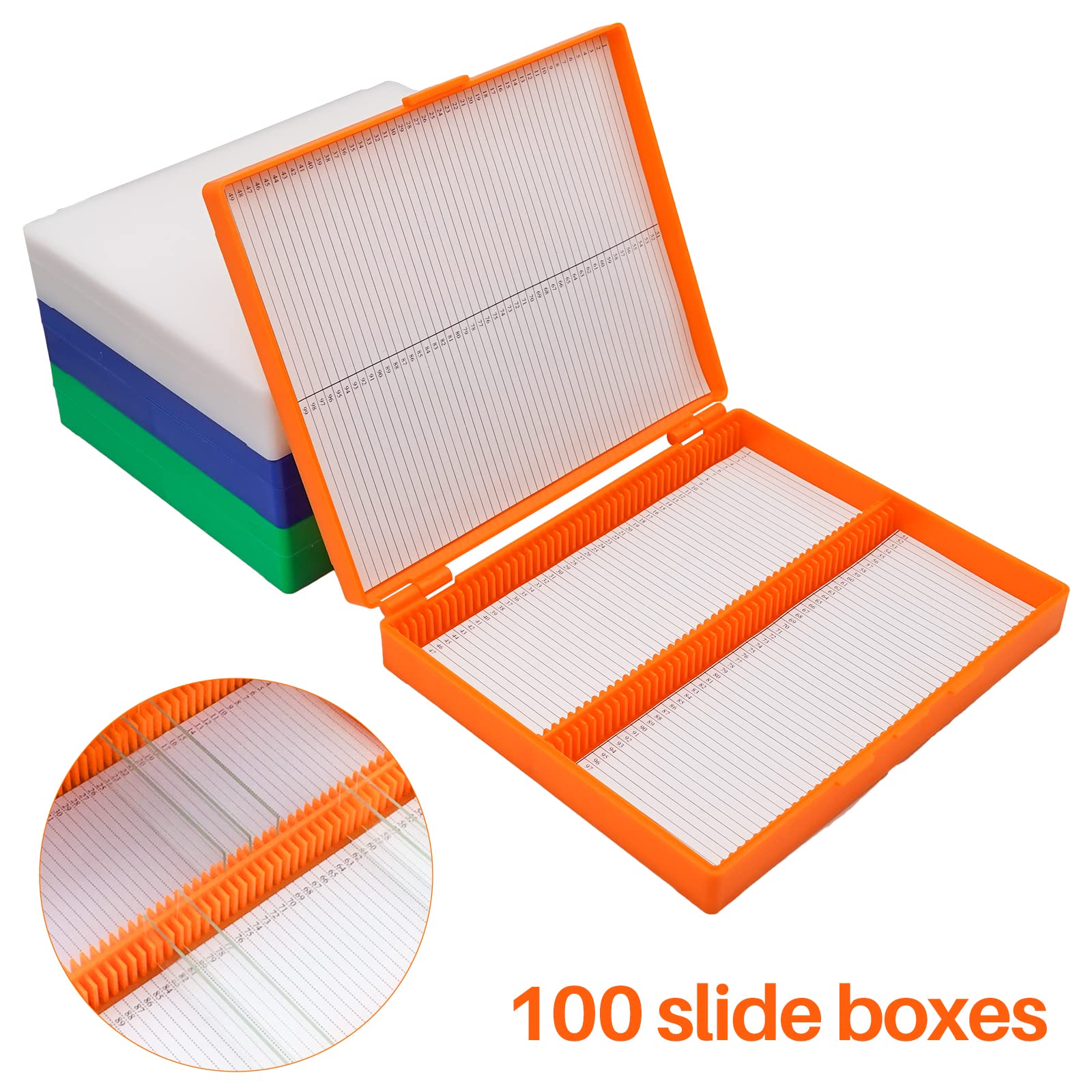 HHNIULI 4 PCS Microscope Slide Box, Holds 100 Slides Each One, Polypropylene Microscope Slide Holder 8.27" Length x 6.69" Width x 1.26" Height