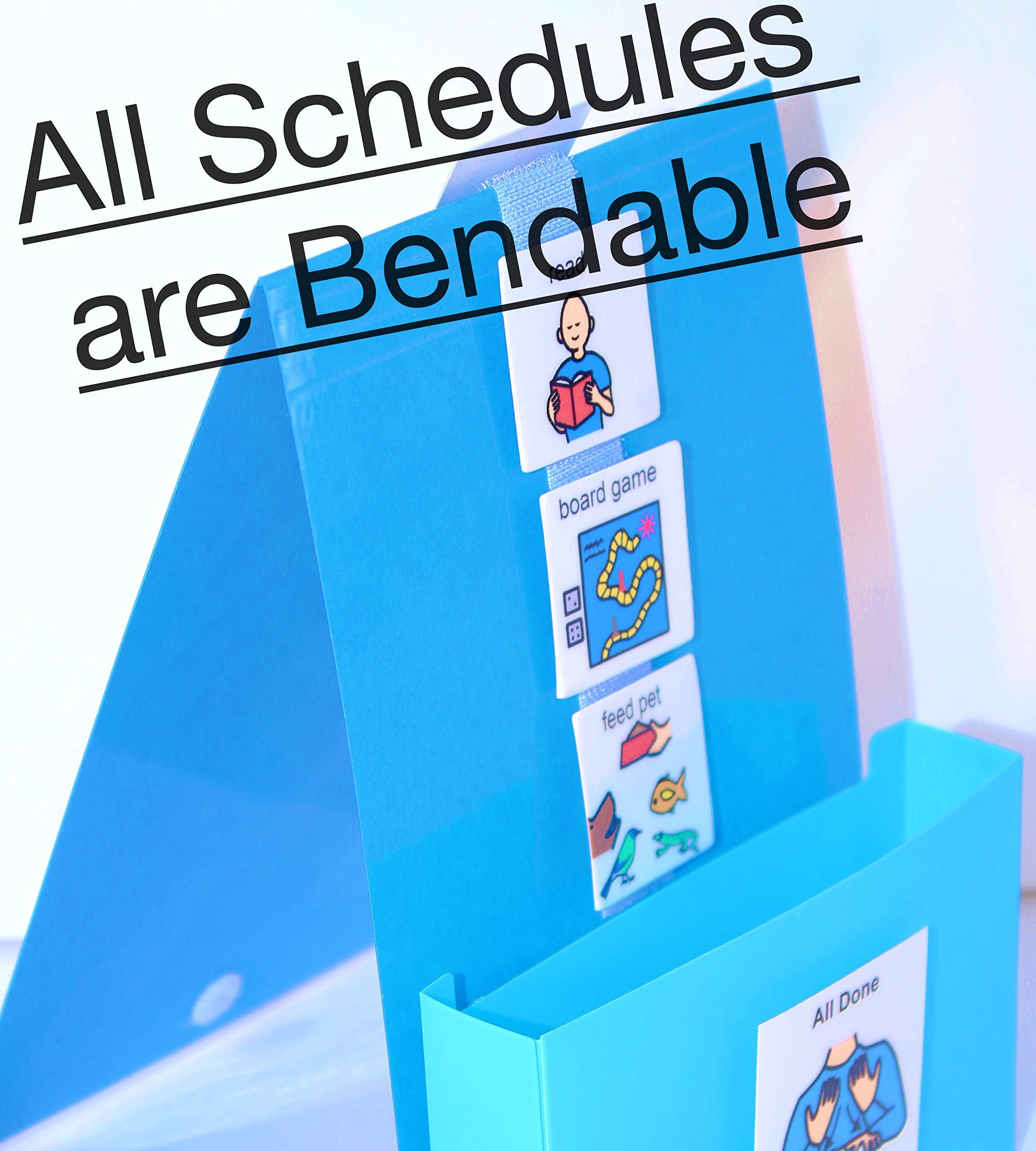 Kids Plastic or Laminated Visual Schedule Calendar Chart for Home, School, Centers, Photo Cards: Chores, Reinforcers, School, Behavior (One Strip Blue Schedule, Laminated/Cartoon 60 Home Cards)