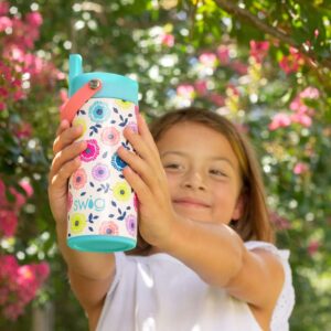 Swig Life 12oz Insulated Water Bottle for Kids with Straw & Flip + Sip Handle, Dishwasher Safe, Cup Holder Friendly Stainless Steel Water Bottle for Girls and Boys (Dipsy Daisy)