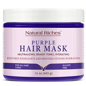 natural riches purple hair mask and blonde toner for bleached, brassy, platinum, silver, gray, or ash hair - removes yellow tones - 16 oz