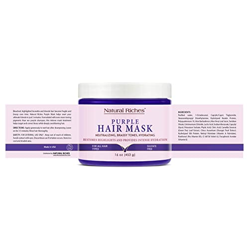 Natural Riches Purple Hair Mask and Blonde Toner for Bleached, Brassy, Platinum, Silver, Gray, or Ash Hair - Removes Yellow Tones - 16 Oz