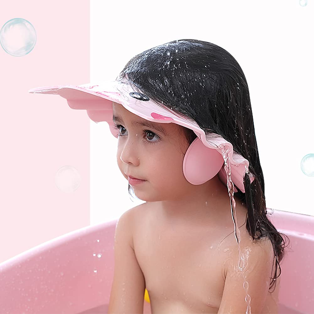 Baby Shower Cap Toddler Bath Hat Adjustable Shampoo Cap Waterproof Bath Cap with Ear Protection Safe Shower Visor Soft EVA Washing Hair Shield Hat for Infants Kids Children Boys Girls 6 Months-6 Years