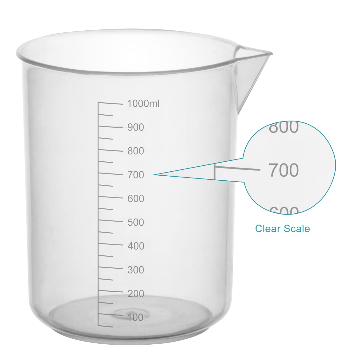 stonylab Plastic Beaker Set, Clear Plastic Graduated Beaker with Pouring Spout Measuring Beaker Set Liquid Cup Container in 5 Sizes, 50 ml/100 ml/250 ml/500 ml/1000 ml (1 L), Combo Pack