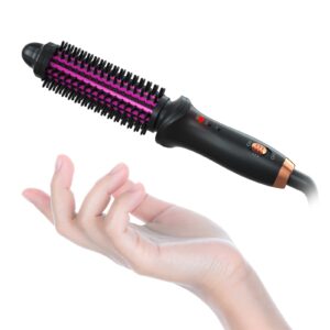 weeyum mini curling iron brush 1 inch, tourmaline ceramic barrel for travel, anti-scald hair curler brush with extra long cord, 2 temperature settings for short hair/shoulder hair