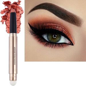 2 in 1 orange copper eyeshadow pencil, cream smooth shimmer eyeshadow stick crayon, hypoallergenic multi-dimensional waterproof long lasting eye shadow highlighter stick eye liner(copper shimmer #05)