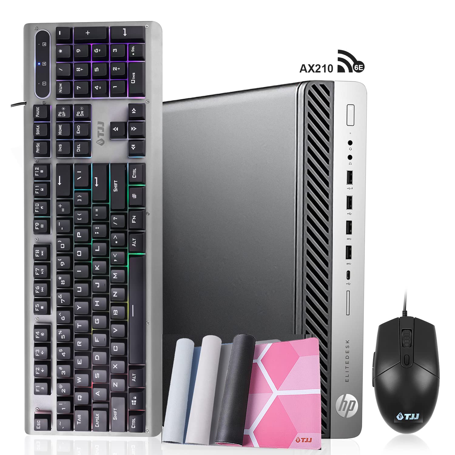 HP i7 EliteDesk 800 G3 Micro 32GB DDR4 512GB SSD M.2 + 1TB HDD Built in Wifi 6E AX210 Mini Desktop PC BT HDMI Win10 Pro Dual Monitor Supported New TJJ Wired Keyboard Mouse + TJJ Mouse Pad (Renewed)