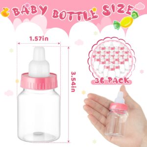 36 Pcs 3.5 Inch Baby Bottle Shower Favor Mini Plastic Candy Bottle Clear Plastic Baby Bottles for Baby Shower Mini Baby Bottle Feeding Bottle Candy Box for Baby Shower Favor Gift Decor (Pink)