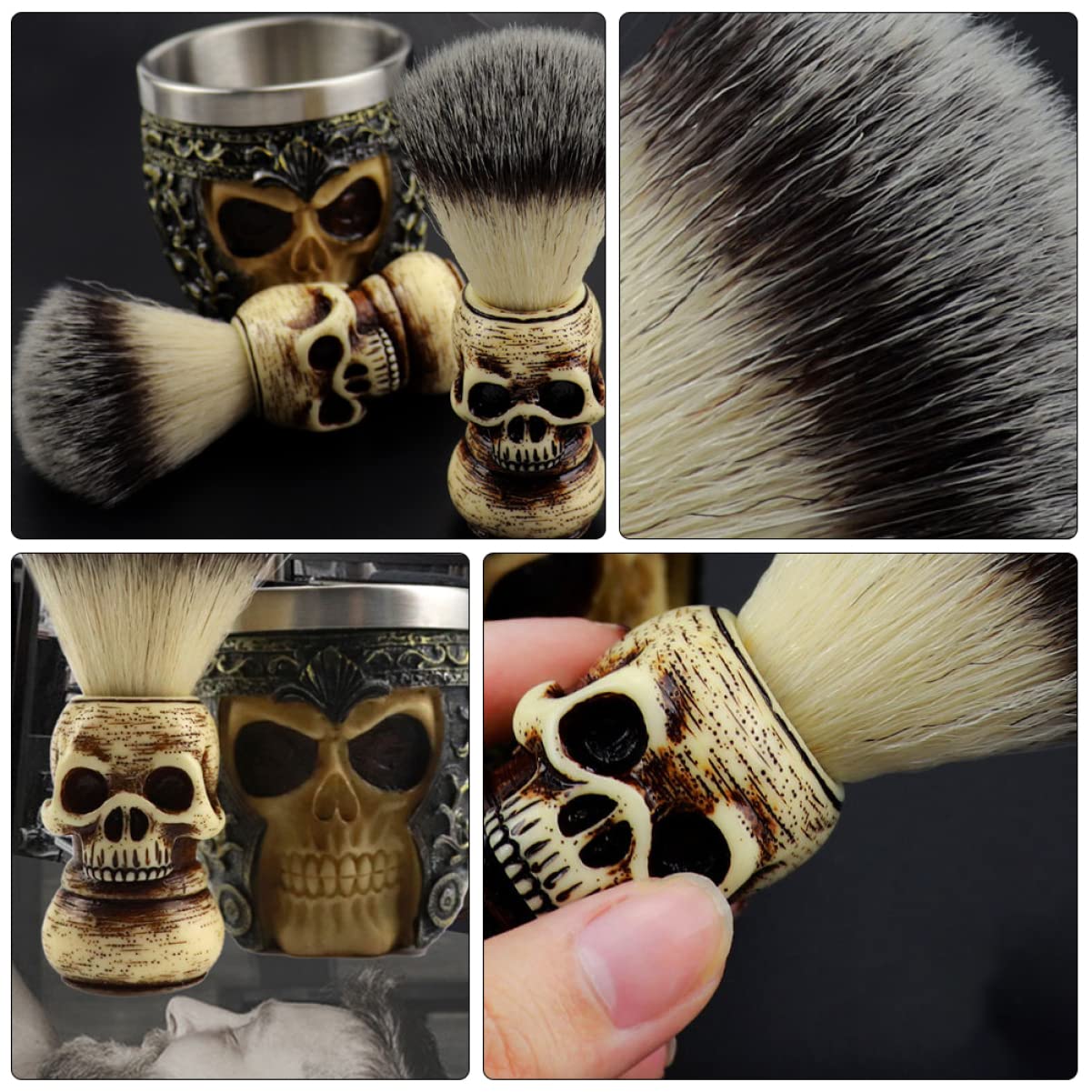 FRCOLOR 1pc Skull Beard Brush Beard Hair Brush Men Shaving Kit Hair Shaving Brush Shaving Brush with Handle Straight Razor Stand Kit Hair for Women Man Shaving Cream Shave Fluff