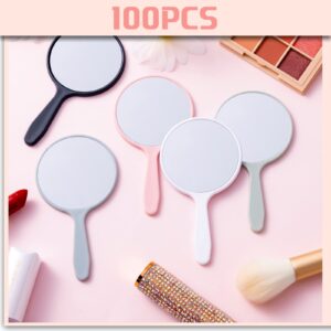 100 Pieces Handheld Mirror Small Hand Mirror with Handle Plastic Travel Makeup Cosmetic Handheld Mirrors Compact Portable Vanity Mirror 3.94 x 2.16 Inch for Women Men Girls Kids Daily DIY Use