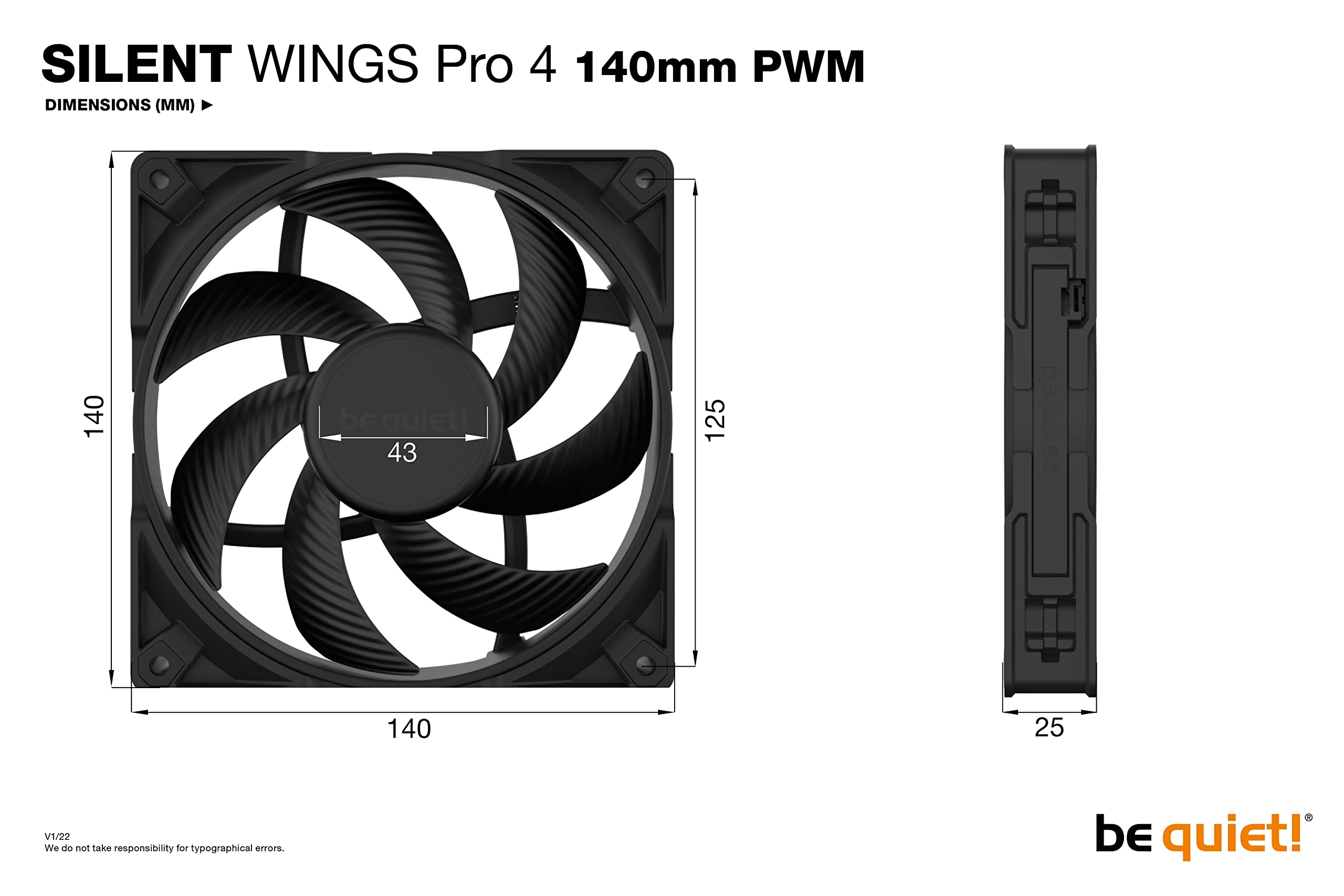 be quiet! Silent Wings Pro 4 140mm PWM High Speed 2400 RPM Premium Low Noise Cooling Fan | 4-Pin | BL099