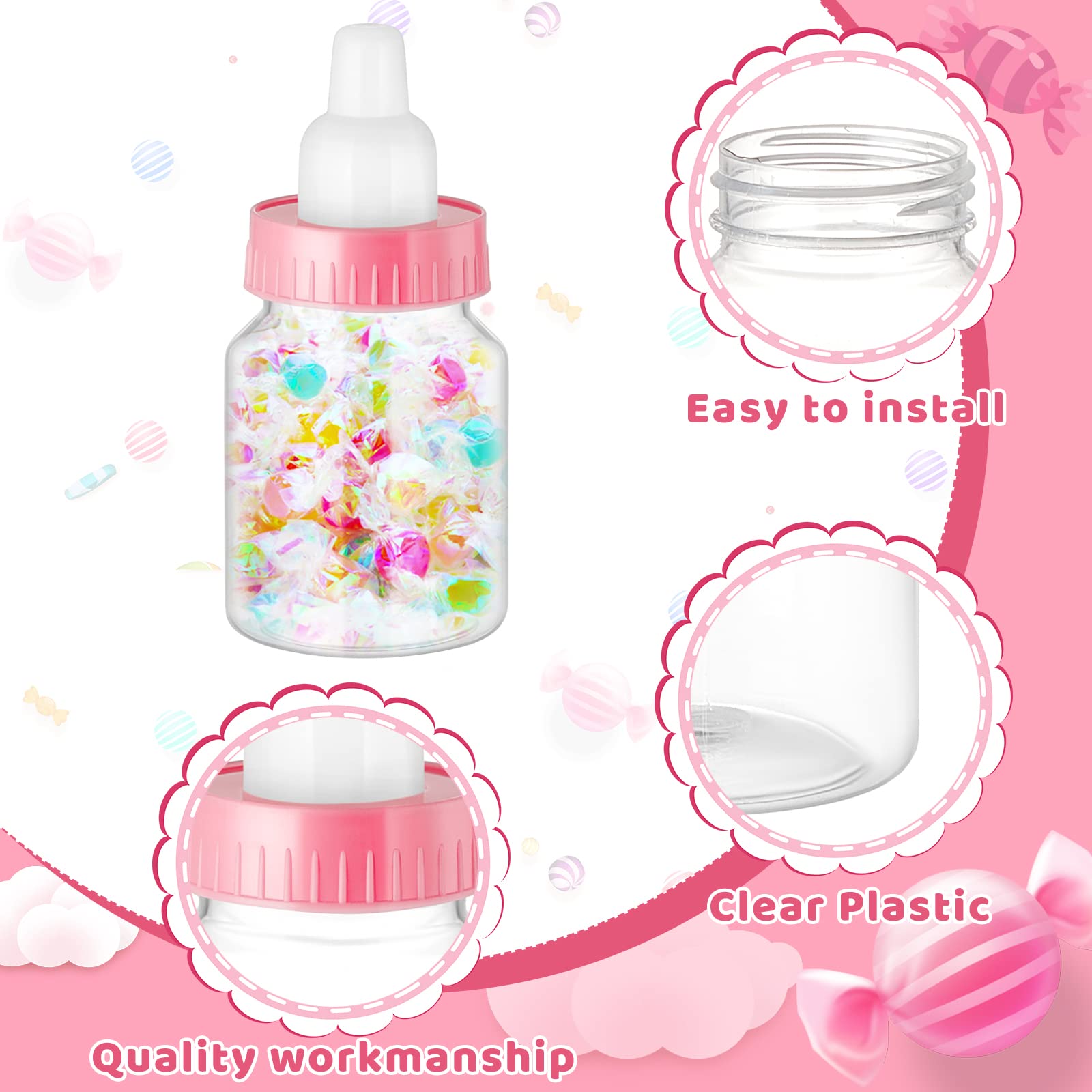 36 Pcs 3.5 Inch Baby Bottle Shower Favor Mini Plastic Candy Bottle Clear Plastic Baby Bottles for Baby Shower Mini Baby Bottle Feeding Bottle Candy Box for Baby Shower Favor Gift Decor (Pink)