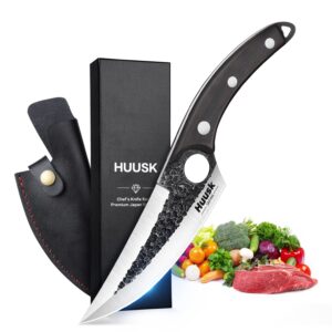 huusk viking knife with sheath boning knife for meat cutting, caveman ultimo knife hand forged full tang knife for kitchen or camping gifts for dad christmas gift