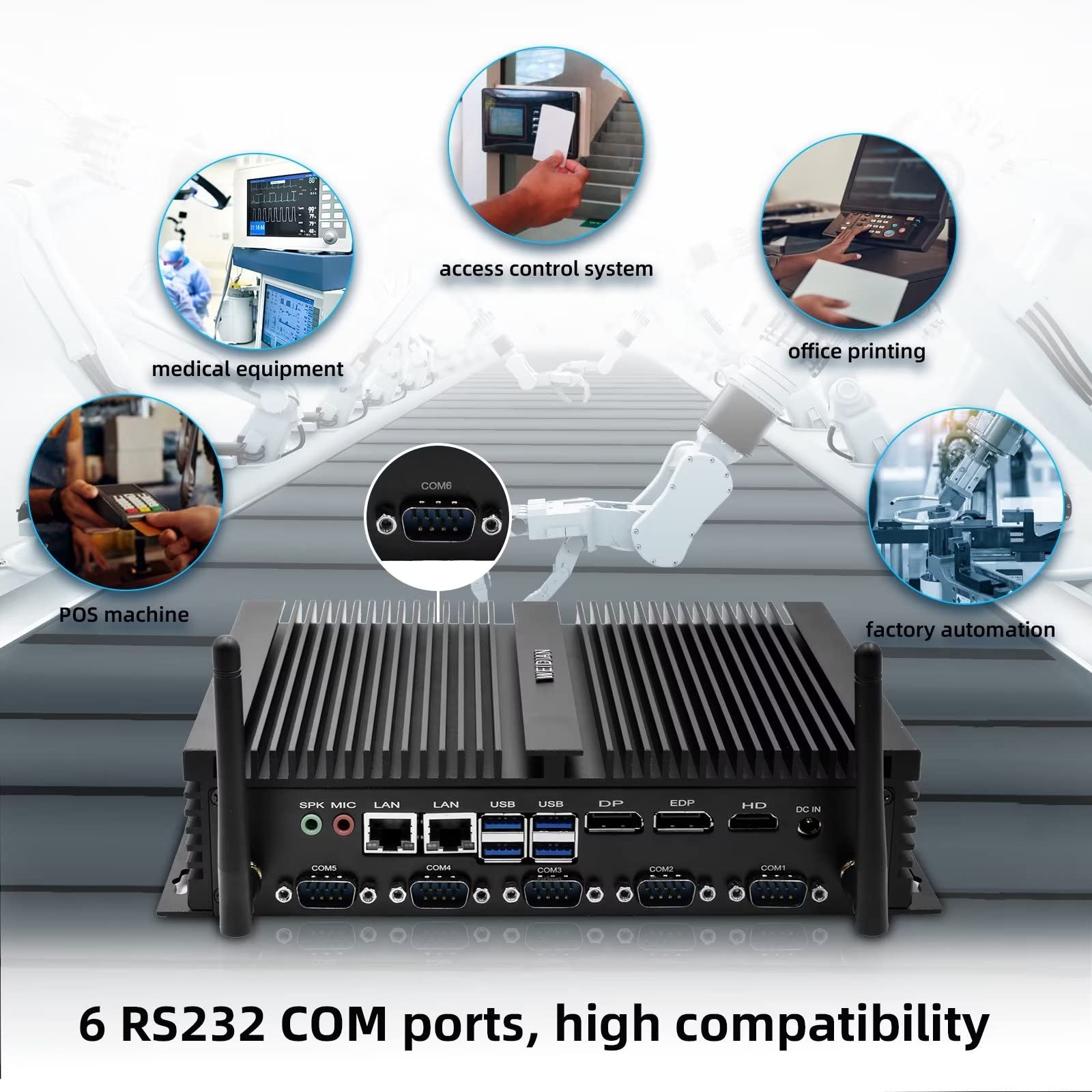 Fanless Mini Desktop PC, Core i7-8550U, Fanless PC Windows 11, 16GB DDR4 RAM 1TB SSD Triple Display HDMI, DP, EDP, Dual Gigabit Ethernet, 4USB2.0, 4USB3.0, 6RS232 COM, LPT port, Dual Band WiFi, BT4.2