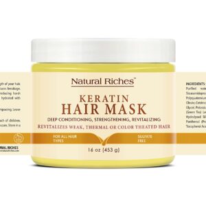 Natural Riches Keratin Hair Mask - Reviving Treatment for Dry, Damaged Hair - 16 oz