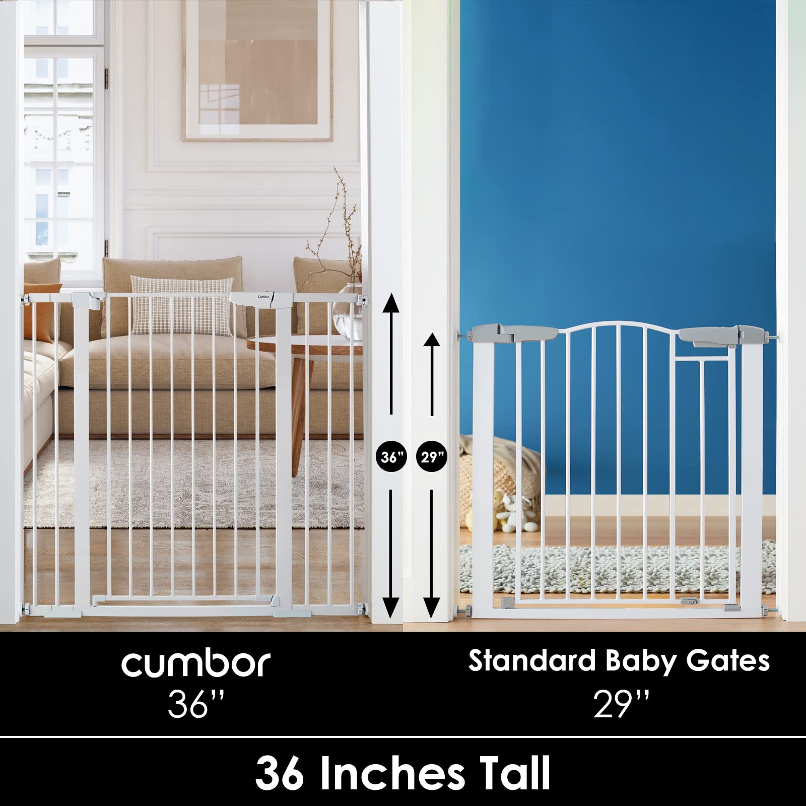 Cumbor 36" Extra Tall Baby Gate for Dogs and Kids & Cumbor 30.5" Tall Auto Close Safety Baby Gate, 29.5"- 46" Width Dog Gate for House, Stairs, Doorways