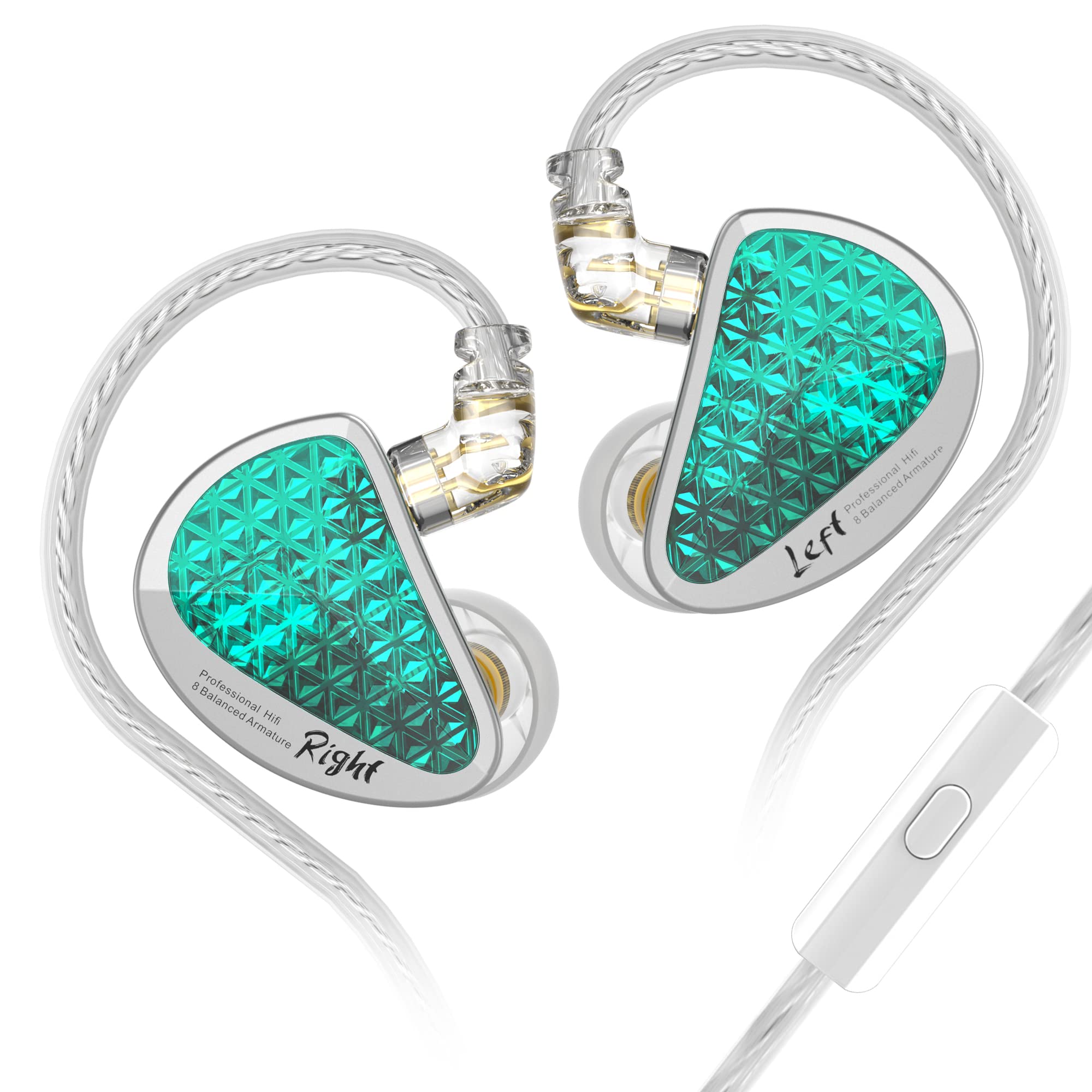 Linsoul KZ AS16 Pro 16BA Balanced Armature Drivers Earphones HiFi Bass in Ear Monitor Earphones with Detachable 0.75mm 2 pin Cable (Cyan, with Mic)