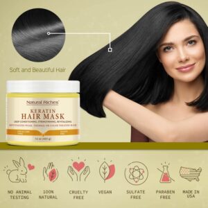 Natural Riches Keratin Hair Mask - Reviving Treatment for Dry, Damaged Hair - 16 oz