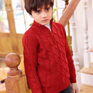 Ciaorbis Boys 1/4 Zip Pullover Sweater Long Sleeve Cable Knitted Sweater Winter Outfit for Baby Boys Girls Red