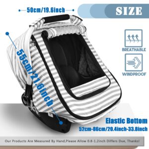 Car Seat Covers for Babies,Baby Car Seat Cover for Boys Girls,Windproof Infant Carseat Cover,Kick-Proof Car Seat Canopy with Breathable Mesh Peep Window,Stripe Print