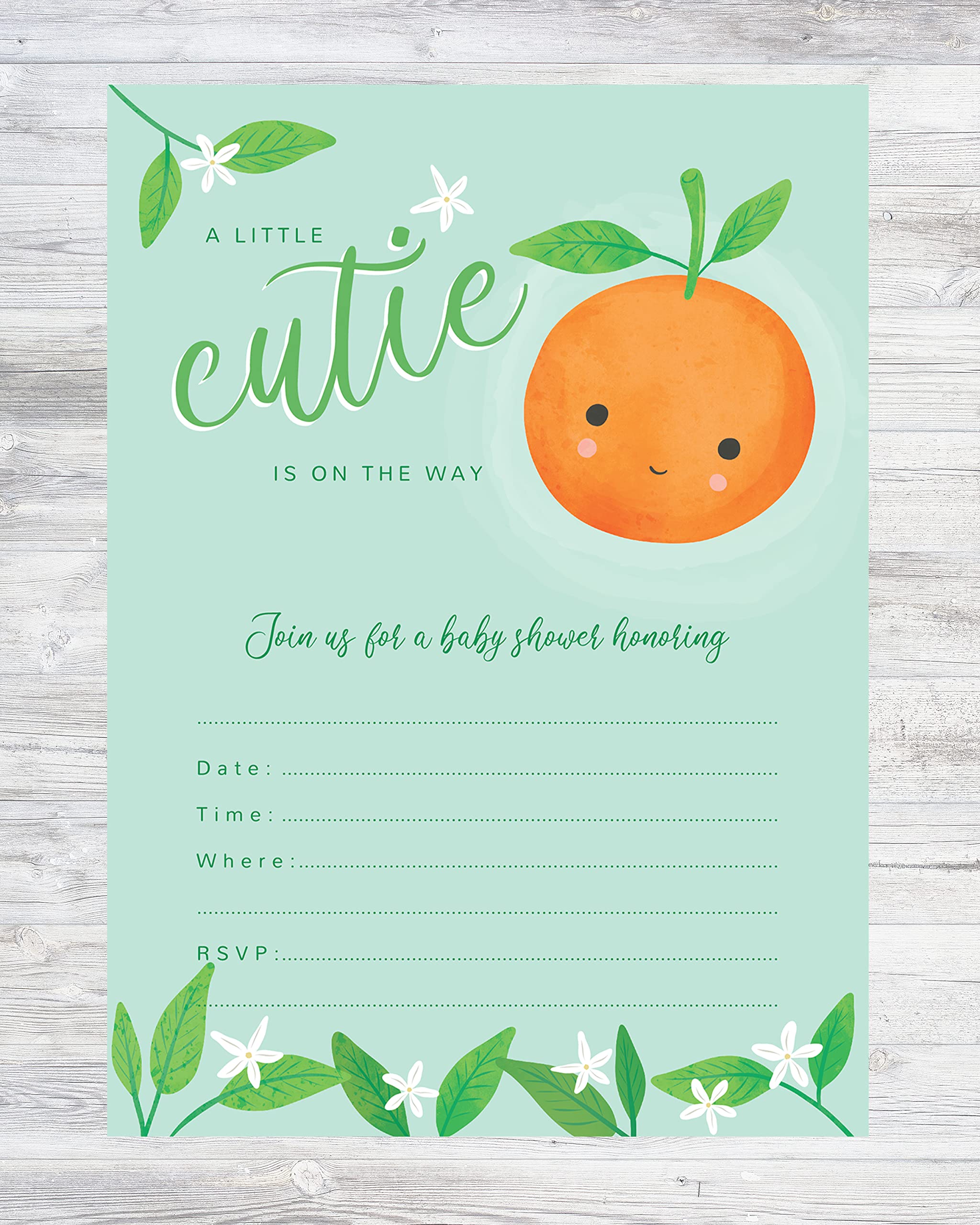 Wish Clover Little Cutie Baby Shower Invitations Fill-In Style (24-Count) Envelopes Included