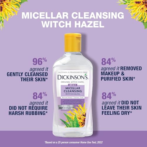 Dickinson's Micellar Cleansing Witch Hazel, An All-in-1 Makeup Remover, Pore Refiner, Skin Cleanser and Toner; Alcohol Free with Aloe, for Sensitive Skin, 16oz