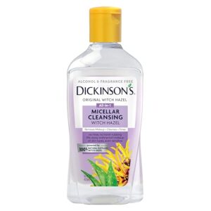 dickinson's micellar cleansing witch hazel, an all-in-1 makeup remover, pore refiner, skin cleanser and toner; alcohol free with aloe, for sensitive skin, 16oz