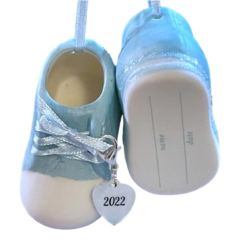 Baby Boy Shoe Personalized Ornament Babys First Christmas Ornament 2022 Blue Booties for New Parents, Birth, Baby Shower, Babys First Christmas Ornament 2022 Can be Personalized - with Gift Box