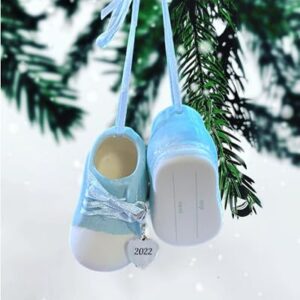 Baby Boy Shoe Personalized Ornament Babys First Christmas Ornament 2022 Blue Booties for New Parents, Birth, Baby Shower, Babys First Christmas Ornament 2022 Can be Personalized - with Gift Box