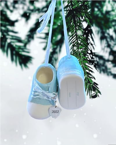 Baby Boy Shoe Personalized Ornament Babys First Christmas Ornament 2022 Blue Booties for New Parents, Birth, Baby Shower, Babys First Christmas Ornament 2022 Can be Personalized - with Gift Box