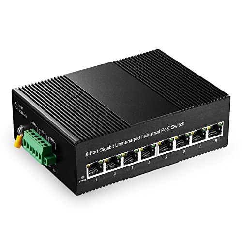 Binardat 8 Port Gigabit PoE Din Rail Industrial Ethernet Switch, 8 PoE IEEE802.3af/at, 16Gbps Switching Capacity, with One 96W PoE Power Supply