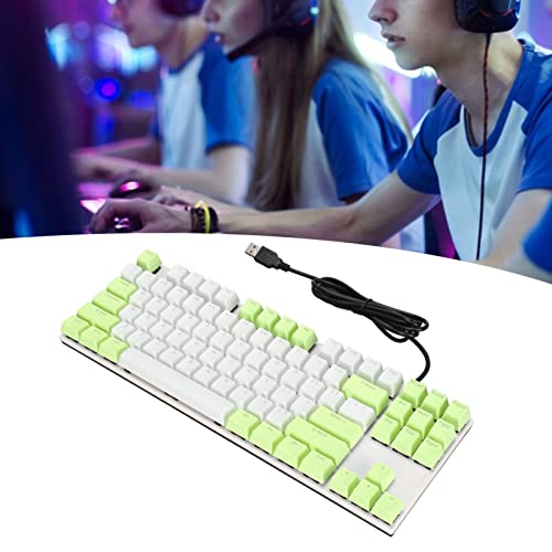 Mechanical Keyboard, 87 Keys Backlight Design Gaming Keyboard, 2 Color Injection Molding Floating Keycaps, Compact Keyboard with Dustproof Blue Switches for Gamers Typists Plug and Play(Green White)