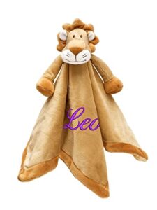 personalized baby lovey lion gift for her, for him, soft unisex toy - cute custom embroidery security snuggle comforter blanket