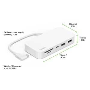 Belkin USB-C 6-in-1 Multiport Hub with Mount - USB Hub - USB C Docking Station with Micro SD Card Reader - Powered USB Hub - Compatible with MacBook, Chromebook, iMac, PC & Other USB-C Devices