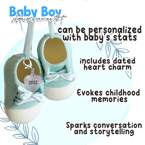 Baby Boy Shoe Personalized Ornament Babys First Christmas Ornament 2022 Blue Booties for New Parents, Birth, Baby Shower, Babys First Christmas Ornament 2022 Can be Personalized - with Gift Box