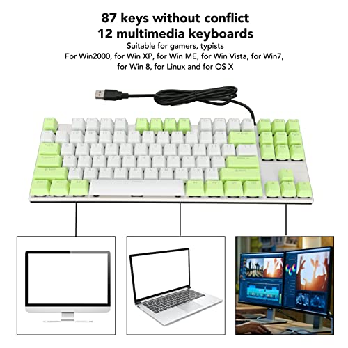 Mechanical Keyboard, 87 Keys Backlight Design Gaming Keyboard, 2 Color Injection Molding Floating Keycaps, Compact Keyboard with Dustproof Blue Switches for Gamers Typists Plug and Play(Green White)