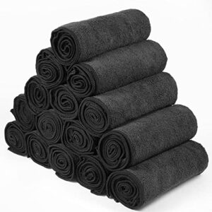 40 Pack Bleach Proof Towels Microfiber Absorbent Salon Towels Bleach Resistant Hair Towel Quick Dry Hand Towels Bulk 16 x 29 Inches for Gym, Bath, Spa, Shaving, Barber (Black)