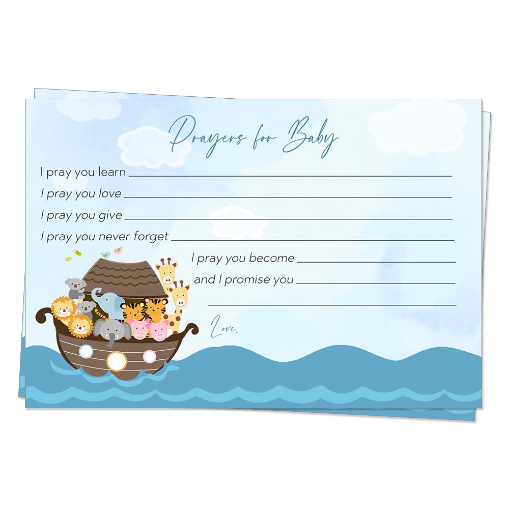 Baby Shower Prayers For Baby Cards Noah's Ark Noahs Arc Blue Brown Religious Sprinkle Miracle On The Way Girl Boy Prayers Hopes Wishes Dear Baby Hello Baby Biblical Bible (24 count)