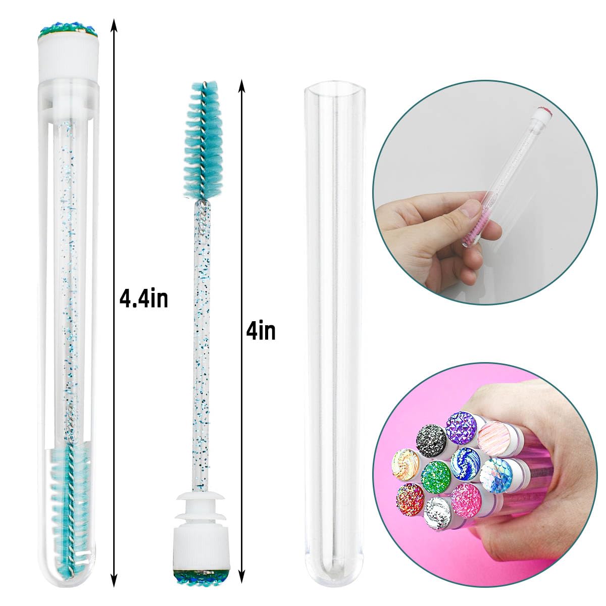 20 Pieces Disposable Mascara Wands Tubes Set Diamond Eyelash Brush Lash Wand Tube Brushes Eyelash Spoolies with Empty Tube Makeup Tool Eyelash Extension Eyebrow Applicator Supplies (Mixed Color)