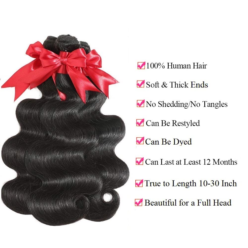 10A Brazilian Body Wave Bundles Human Hair 18 20 22 Inch 100% Unprocessed Human Hair Bundles Body Wave Remy Virgin Hair Weave Bundles Human Hair 3 Bundles 1B Black