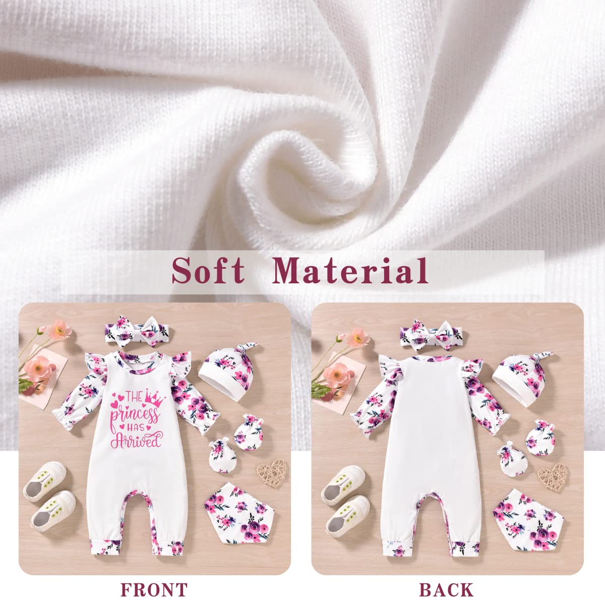 Aalizzwell Preemie Baby Girls Floral Romper Infant Fall Winter Clothes Premature Coming Home Outfit Princess Arrived Floral Clothing